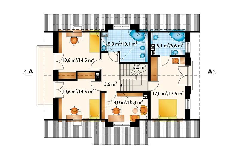 Projekt domu Zoja Solis (1325) - rzut poddasza, dom liczy 4 pokoje, 3 łazienki i wc