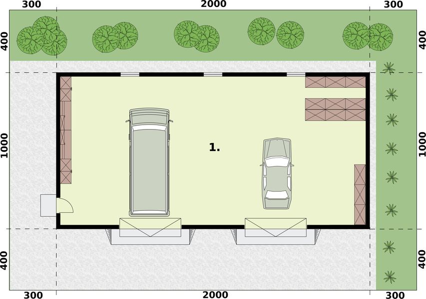 Parter projektu G303 garaż dwustanowiskowy