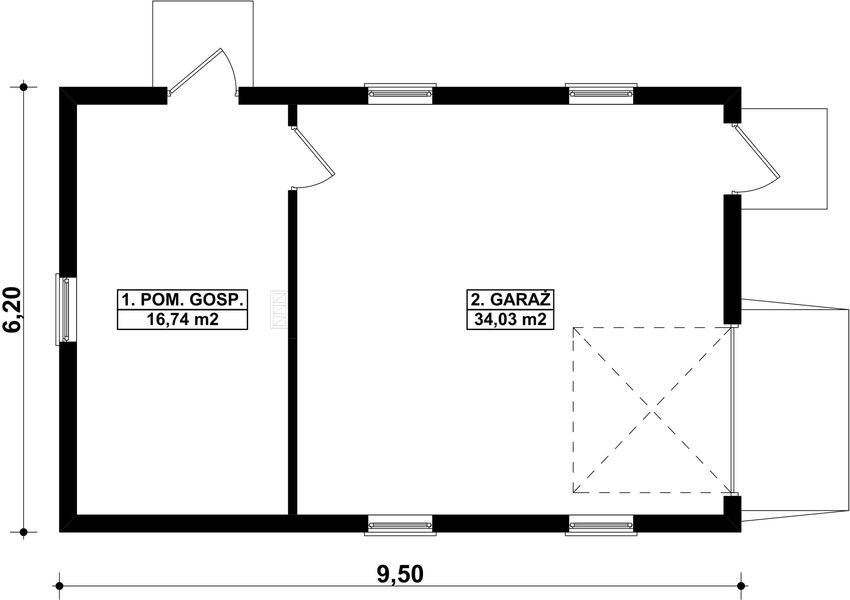Parter projektu G42 - Budynek garażowo - gospodarczy