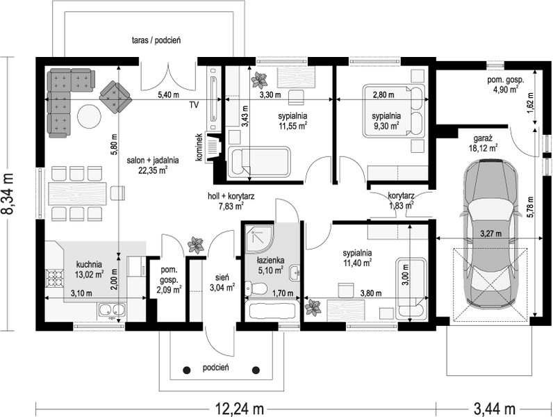 Parter projektu Jak marzenie z garażem wariant F