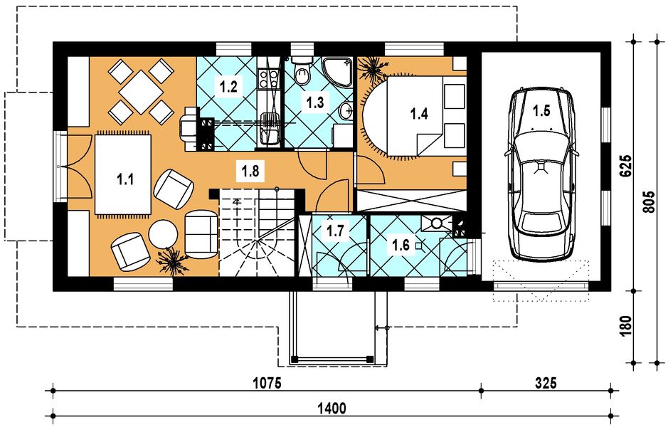 Parter projektu L-24 Dom jałowcowa murowany