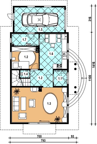 Parter projektu L-34 Dom żwirowa z bali