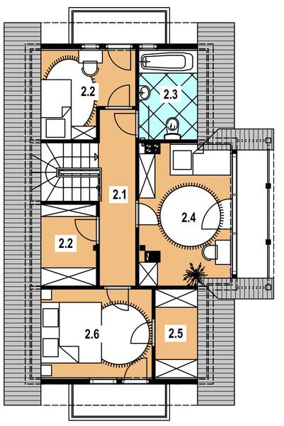 Projekt domu L-35 Dom różana - szkieletowy - rzut poddasza, dom liczy 3 pokoje, 2 łazienki i wc