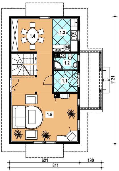 Parter projektu L-35 Dom różana z bali
