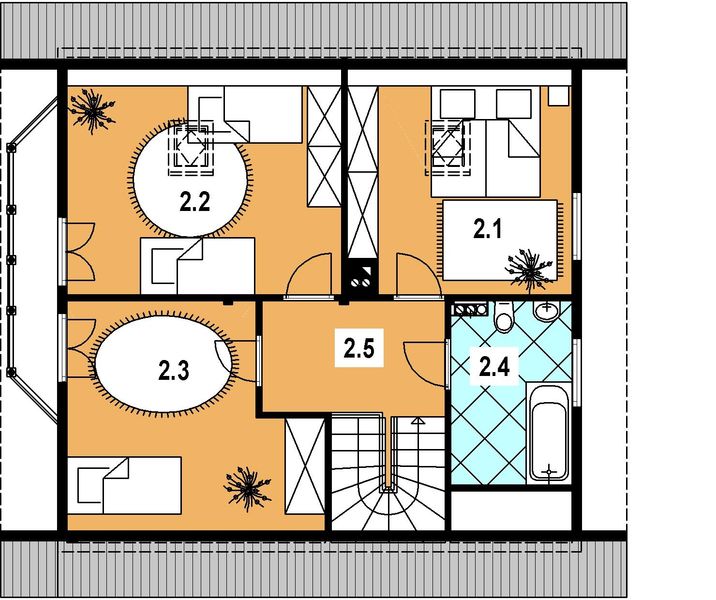 Projekt domu L-37 Dom ustrońska - szkieletowy - rzut poddasza, dom liczy 3 pokoje, 2 łazienki i wc