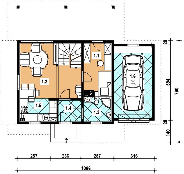 Parter projektu L-83 Dom bielska z bali