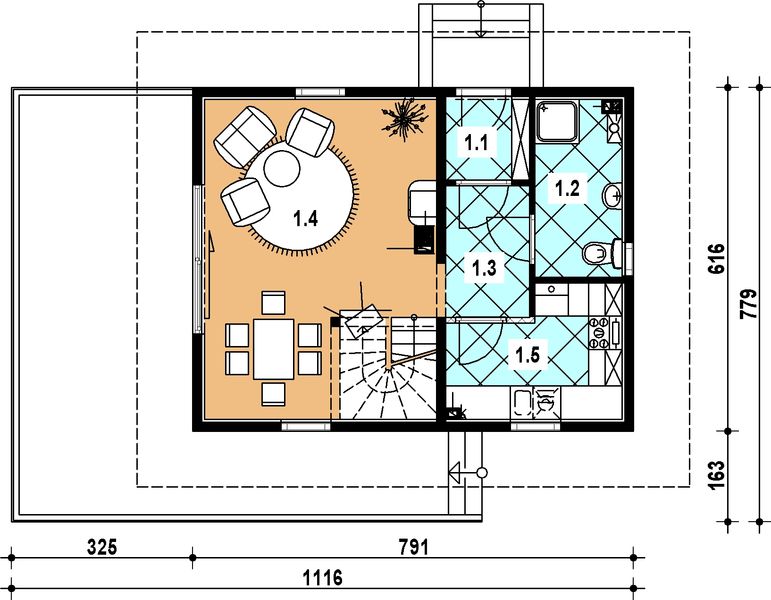 Parter projektu L-87 Dom modrzewiowa z bali
