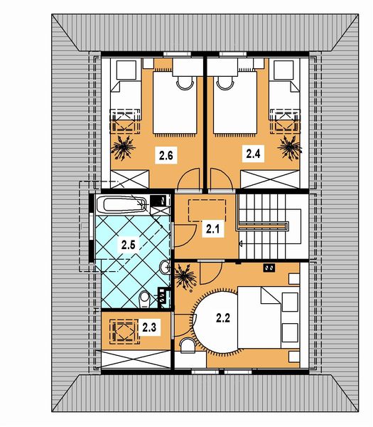 Projekt domu A-100 Dom słodka - szkieletowy - rzut poddasza, dom liczy 3 pokoje, 2 łazienki i wc