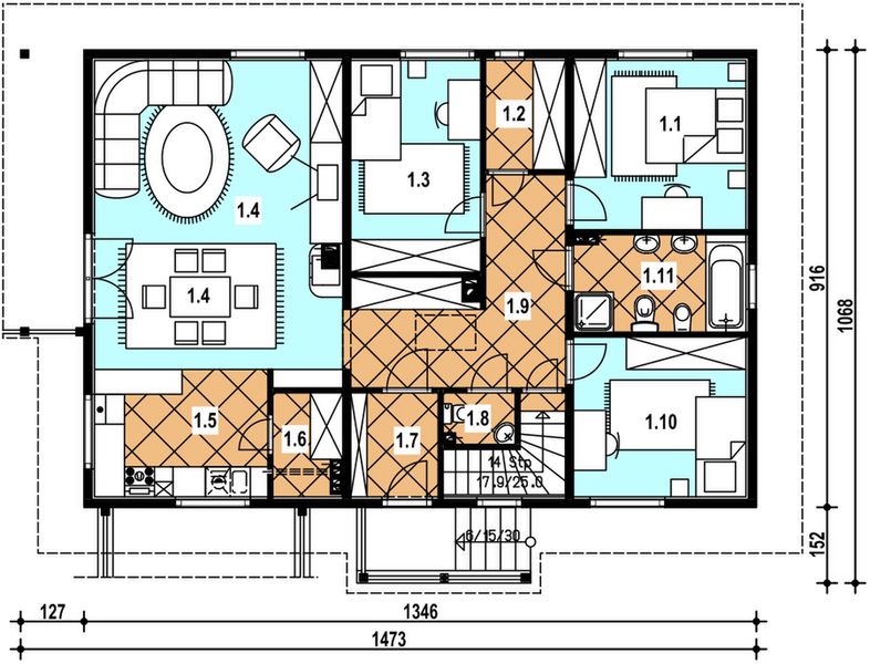 Parter projektu A-110 Dom kasztanowa szkieletowy