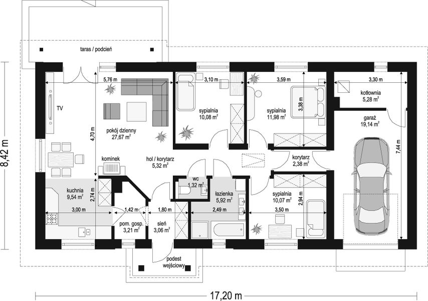 Parter projektu Słoneczny z garażem 2