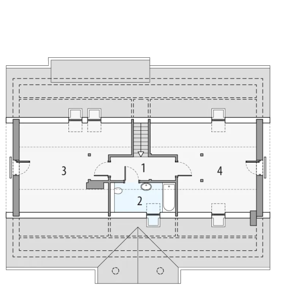 Projekt domu Sielanka 1a0gp - rzut poddasza, dom liczy 5 pokoje, 3 łazienki i wc