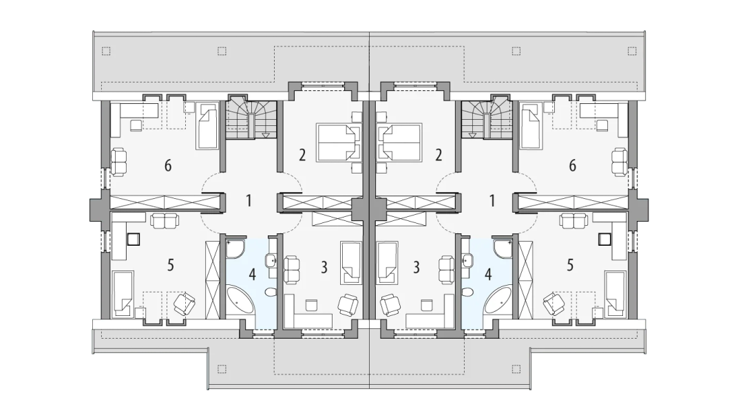 Projekt domu Rodzynek 2A - bliźniak LLL - rzut poddasza, dom liczy 5 pokoje, 2 łazienki i wc