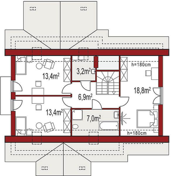 Poddasze projektu Arkan Dworek A