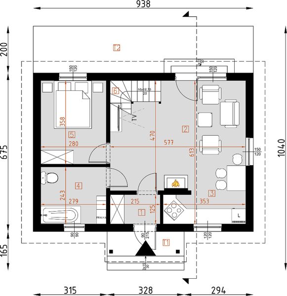 Parter projektu D67 - Paulinka I wersja drewniana