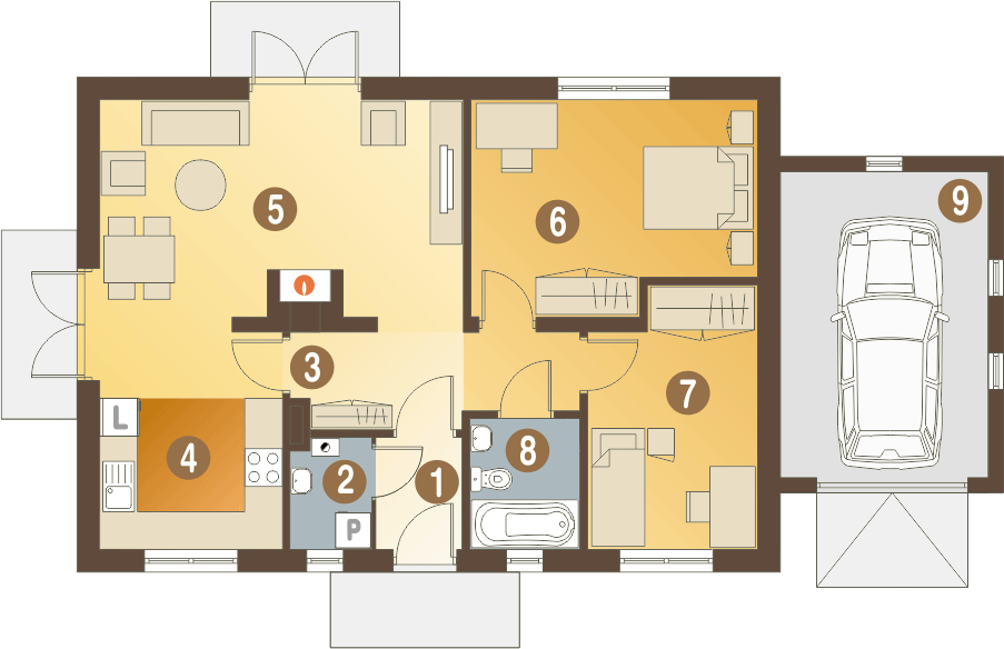 Parter projektu Małgosia z garażem 1-st. [A]