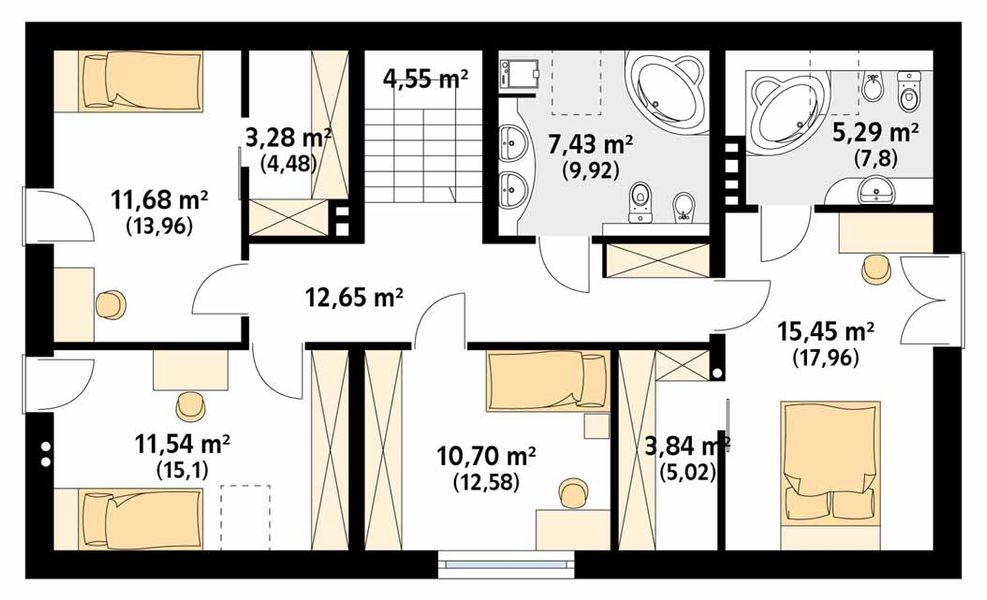 Projekt domu Jeżyna 2 - rzut poddasza, dom liczy 6 pokoje, 3 łazienki i wc