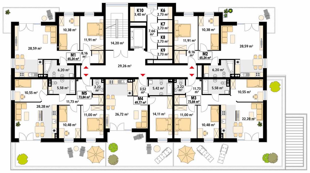 Piętro 1 projektu Kameralny Budynek wielorodzinny