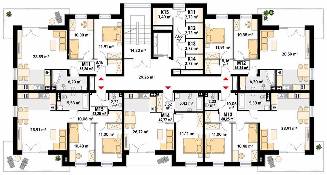 Piętro 3 projektu Kameralny Budynek wielorodzinny