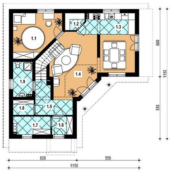 Projekt domu L-81 Dom odległa - murowany - rzut parteru, dom liczy 4 pokoje, 2 łazienki i wc