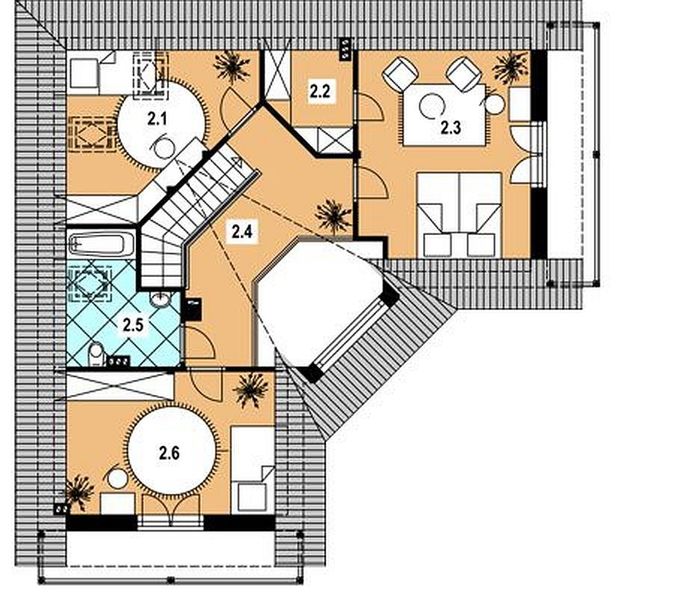 Projekt domu L-81 Dom odległa - murowany - rzut poddasza, dom liczy 4 pokoje, 2 łazienki i wc