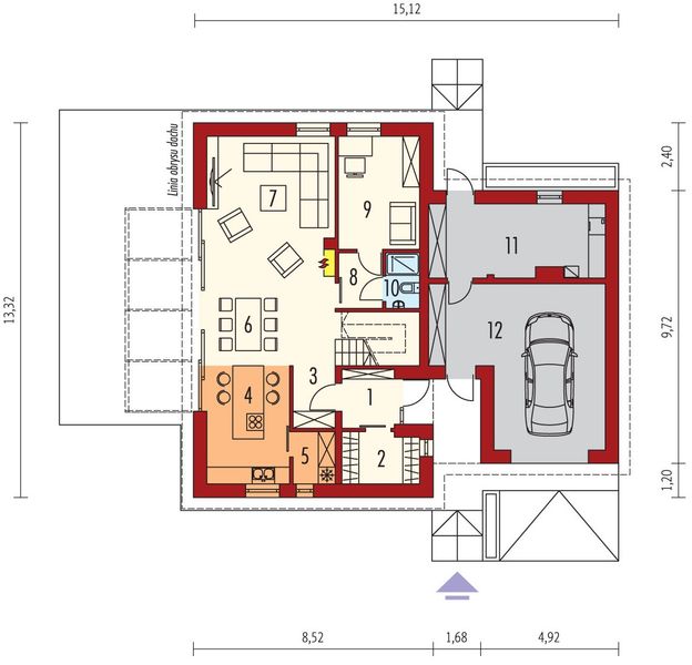 Projekt domu EX 16 II G1 - rzut parteru, dom liczy 4 pokoje, 2 łazienki i wc
