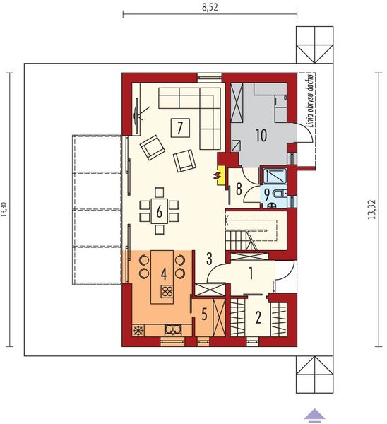 Projekt domu EX 16 soft - rzut parteru, dom liczy 3 pokoje, 2 łazienki i wc