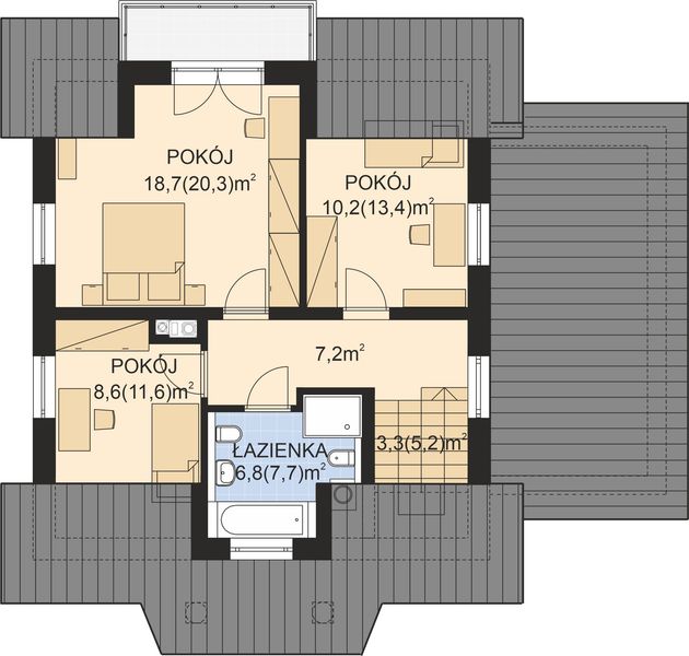 Projekt domu APS 146 - rzut poddasza, dom liczy 4 pokoje, 2 łazienki i wc