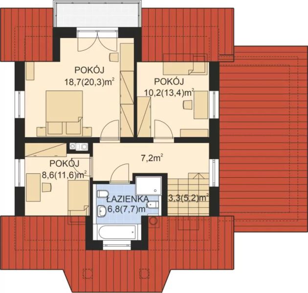 Projekt domu APS 146 - rzut poddasza, dom liczy 4 pokoje, 2 łazienki i wc