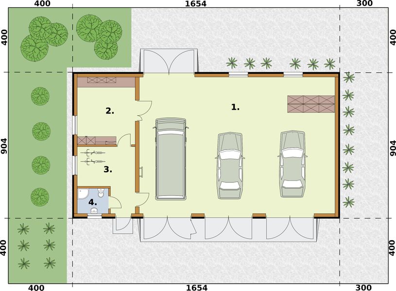 Parter projektu G206 budynek gospodarczy, szkielet drewniany