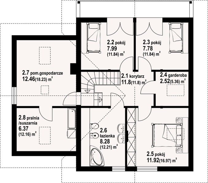 Poddasze projektu Gładyszów 36 Dws