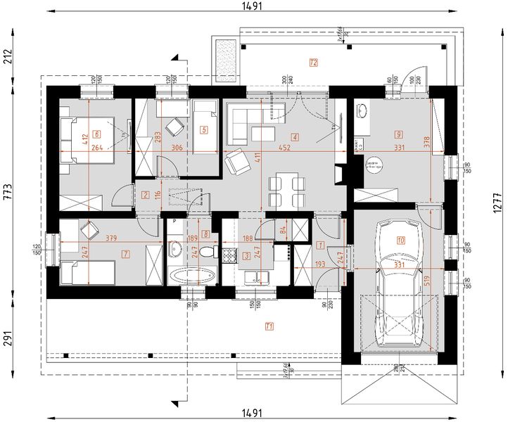 Parter projektu D49 - Maurycy z garażem