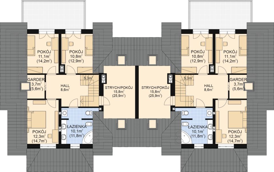 Poddasze projektu APS 149 NEW dwulokalowy