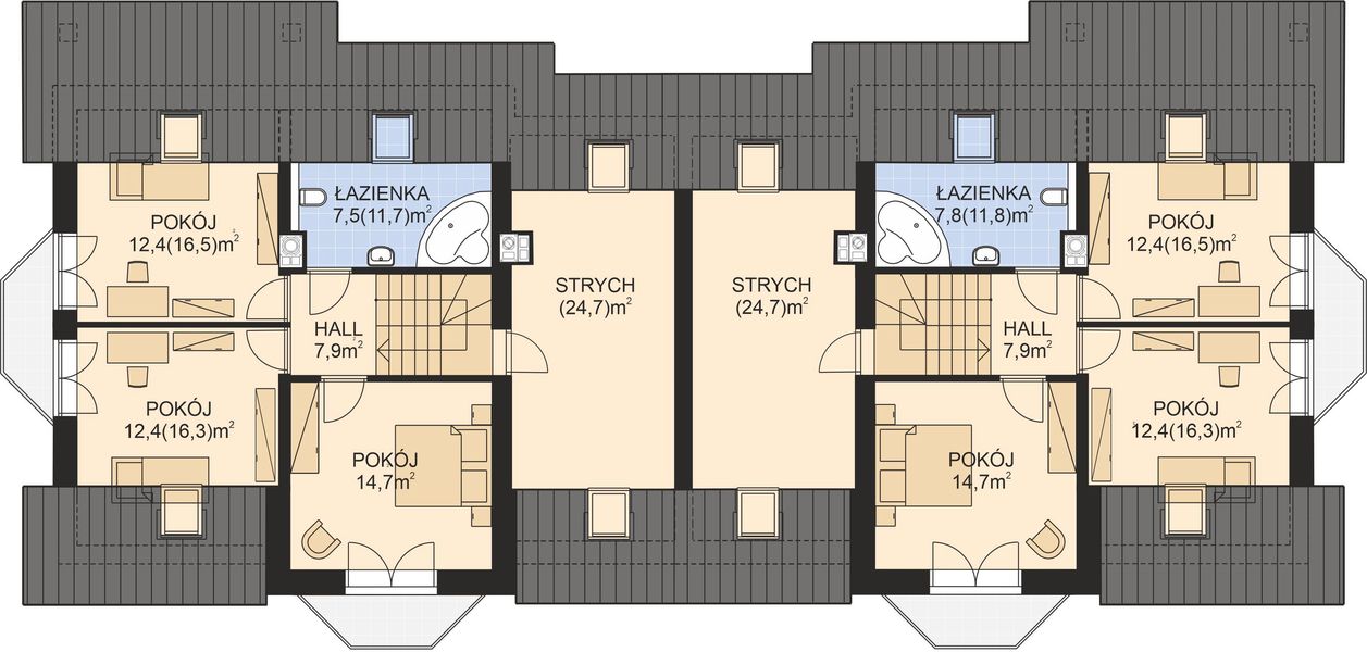 Poddasze projektu APS 194 dwulokalowy