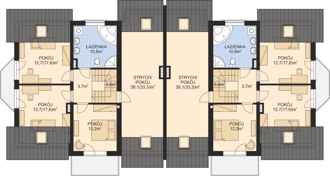 Poddasze projektu APS 182 dwulokalowy