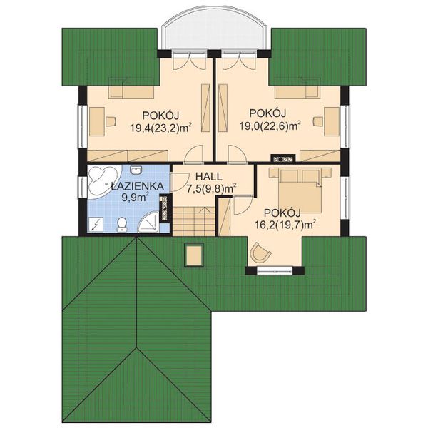 Projekt domu APS 103 + P - rzut poddasza, dom liczy 4 pokoje, 2 łazienki i wc