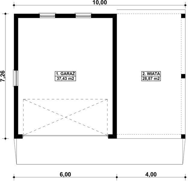 Parter projektu G163 - Budynek garażowy z wiatą