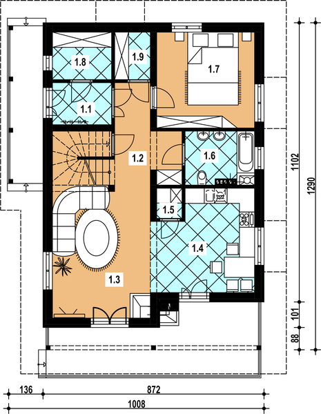 Parter projektu A-124 Dom grabowa murowany