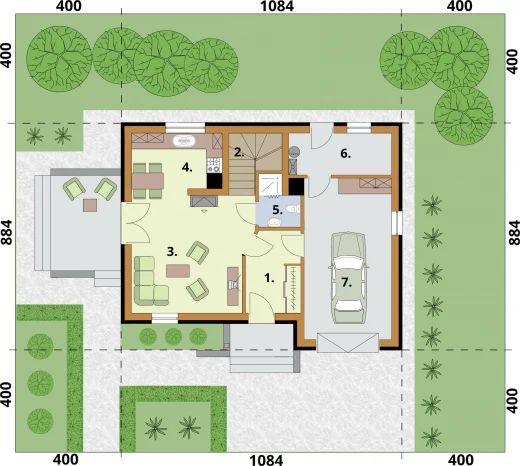 Parter projektu Katania 2 szkielet drewniany, dom jednorodzinny z poddaszem użytkowym
