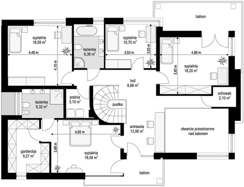 Piętro 1 projektu Riwiera 3 wariant E