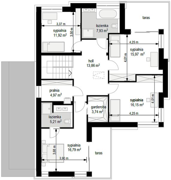 Piętro 1 projektu Riwiera 4 wariant C