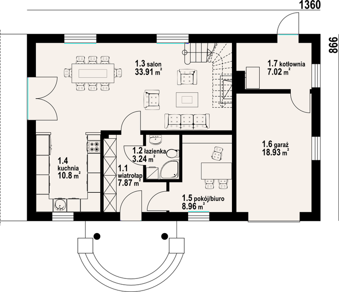 Projekt domu Cisna m11 - rzut parteru, dom liczy 5 pokoje, 3 łazienki i wc