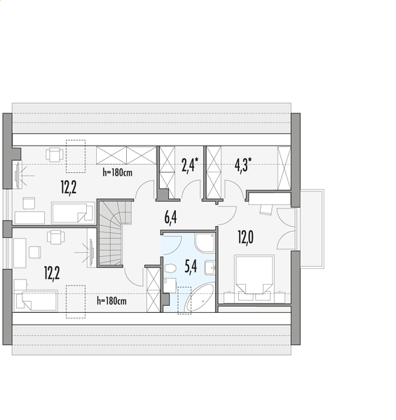 Poddasze projektu Robin wersja B z wykuszem paliwo stałe