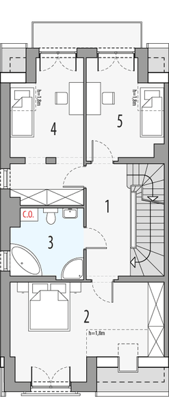 Piętro 1 projektu Hubert 2 - segment lewy