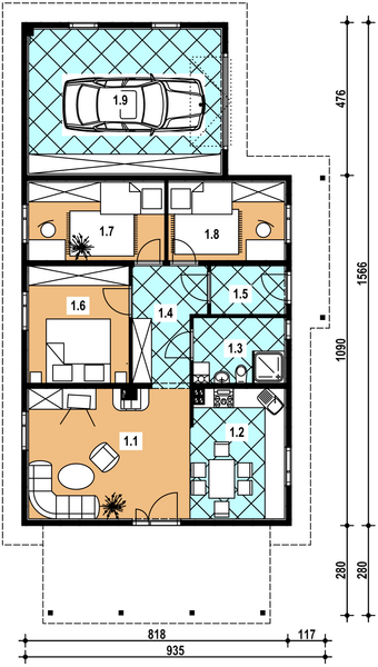 Parter projektu A-139 Dom młynarska z bali