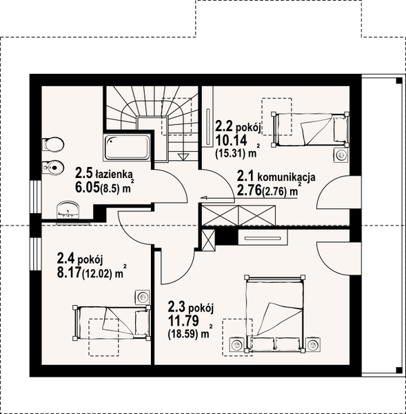 Poddasze projektu Świdnica mała dwst