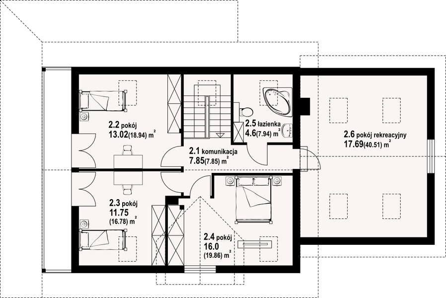 Poddasze projektu Osiek 88 cx