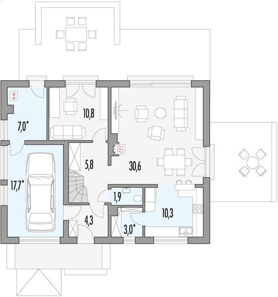 Parter projektu Robin wersja A bez wykusza paliwo stałe