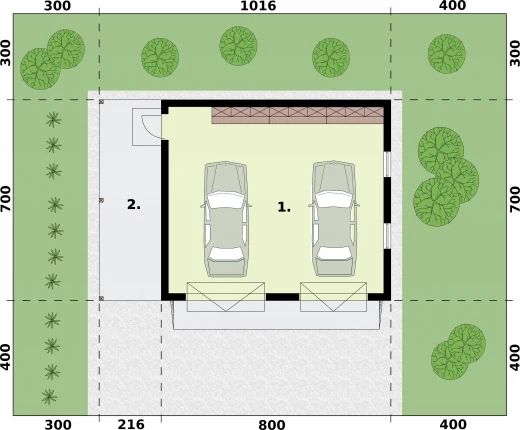 Parter projektu G6 garaż dwustanowiskowy