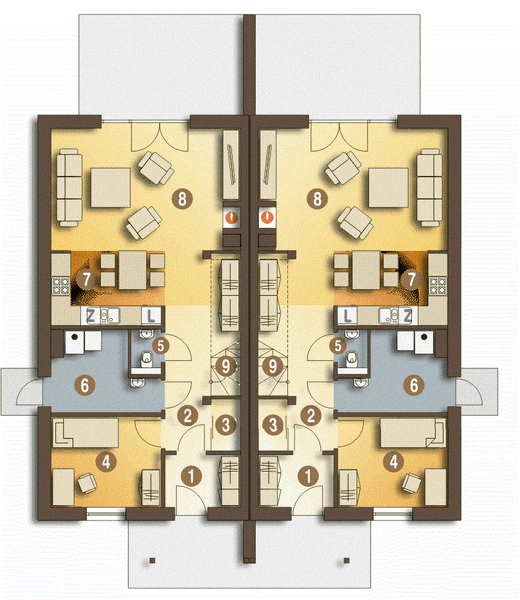 Parter projektu Azalia bez garażu bliźniak [B-BL1]