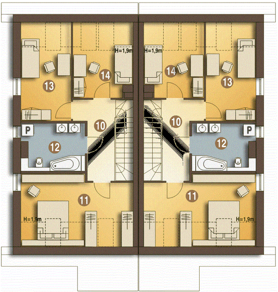 Poddasze projektu Azalia bez garażu bliźniak [B-BL1]